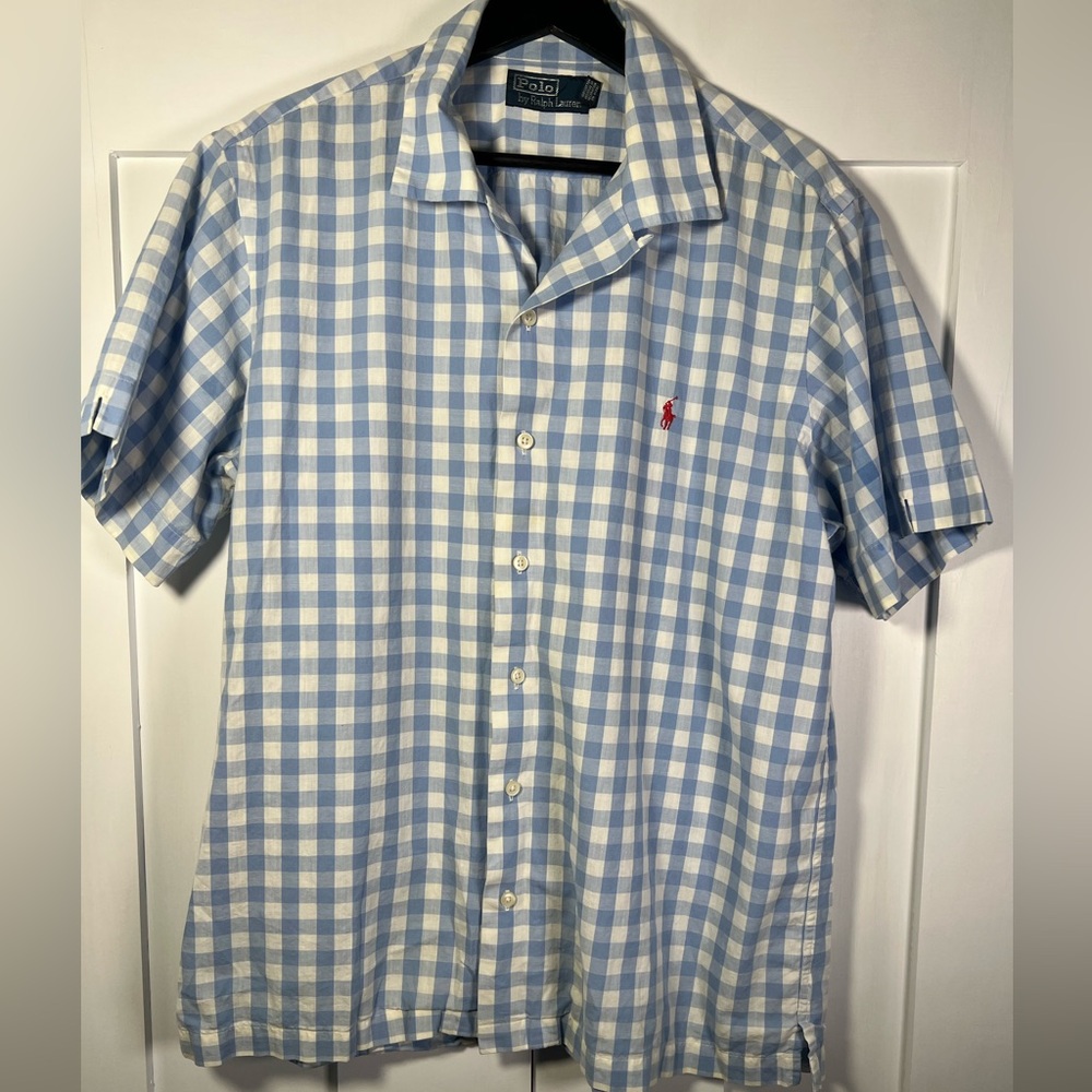 Polo Ralph Lauren Blue Gingham Short Sleeve Button-Down Shirt – Size L